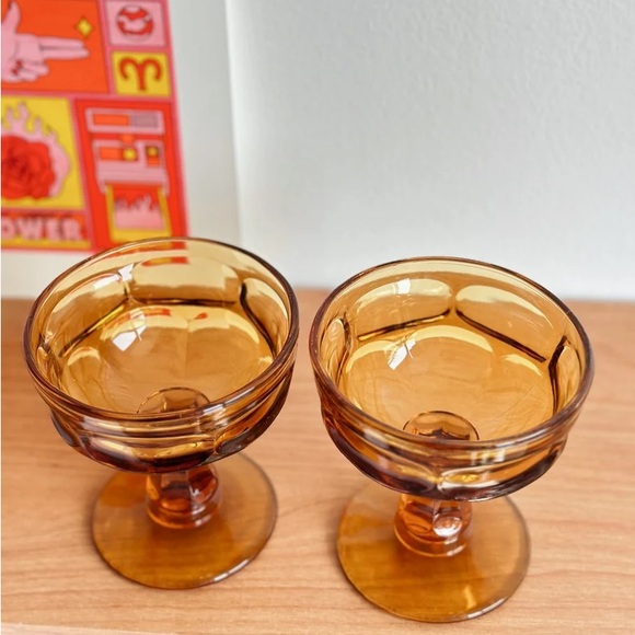 Vintage Amber Coupe Glasses by Libbey Glassware, Set of 2 - Picture 6 of 10